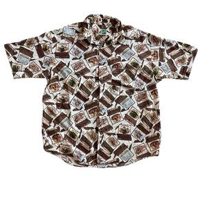 Johnny Cotton XL Made in USA Cigar Box Print Hawaiian Shirt